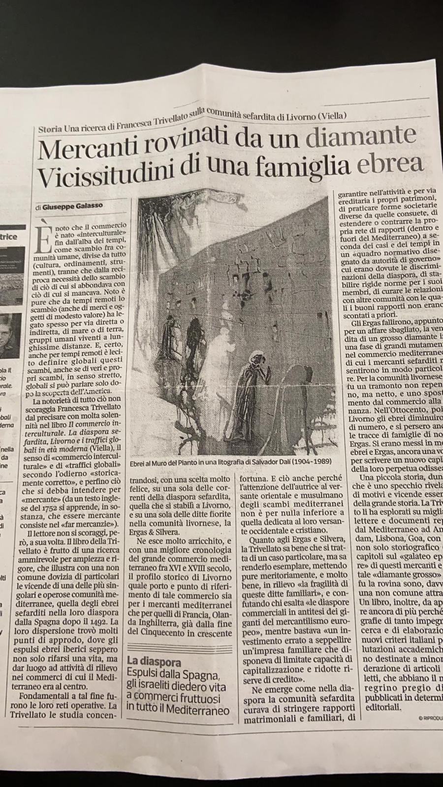 Articolo di giornale Mercanti rovinati da un diamante