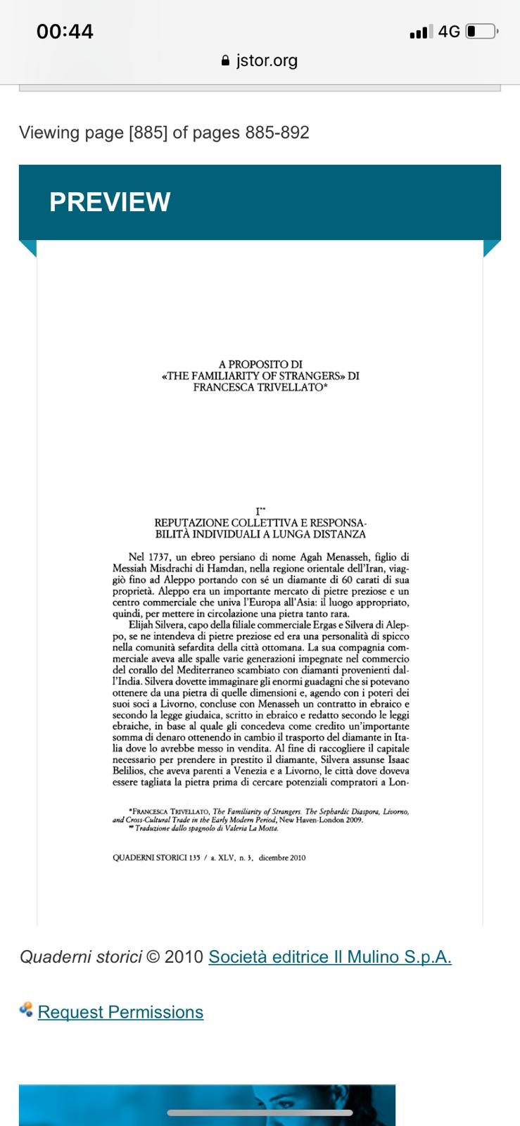 Prima pagina dello studio pubblicato su Quaderni storici